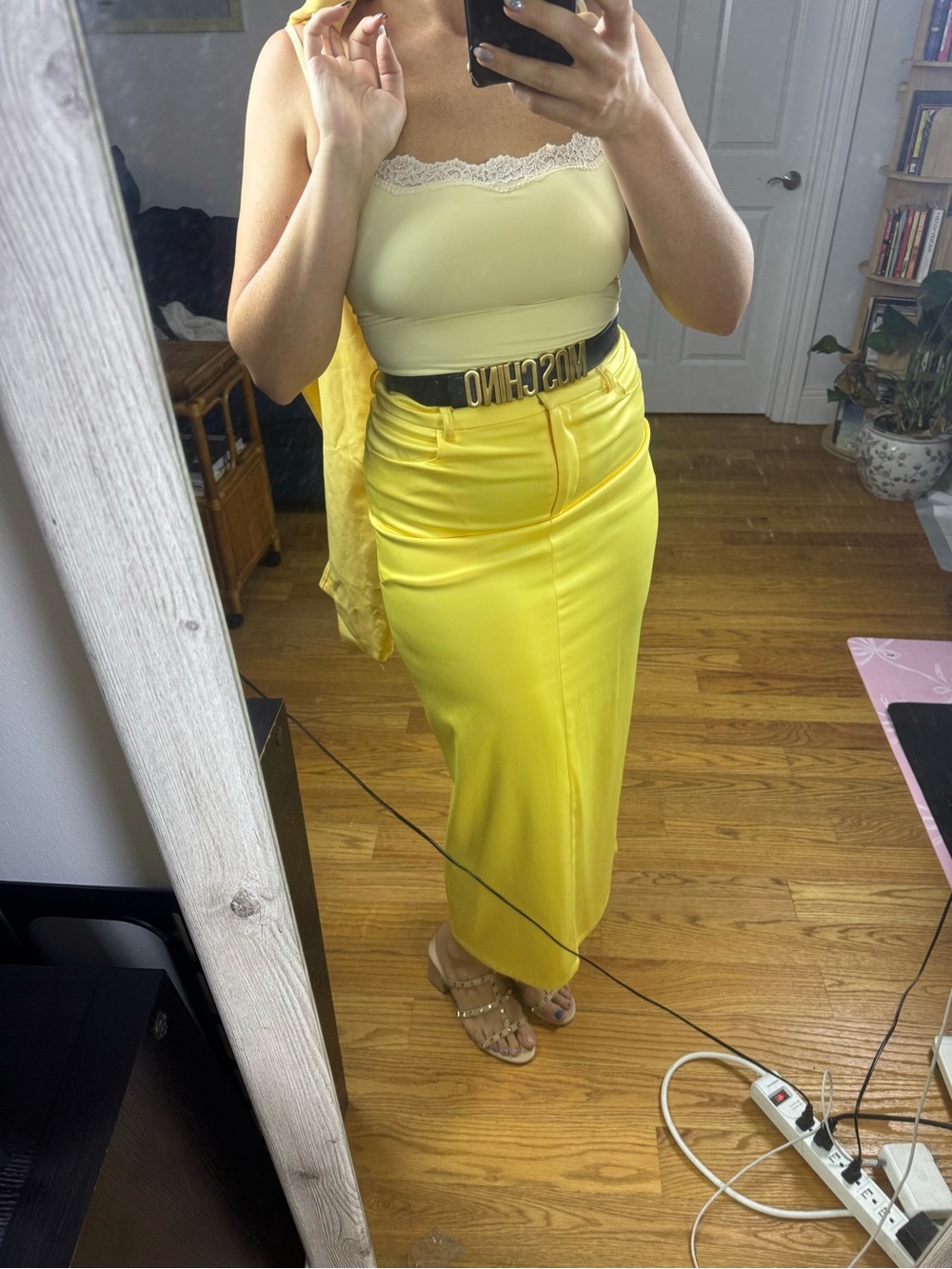 AKIRA Bright Yellow Satin Maxi Skirt medium y2k